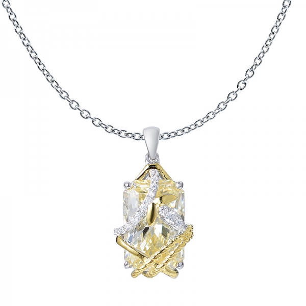 Princess Cut Fancy Created Yellow & CZ Unique Wedding Engagement pendant Set 