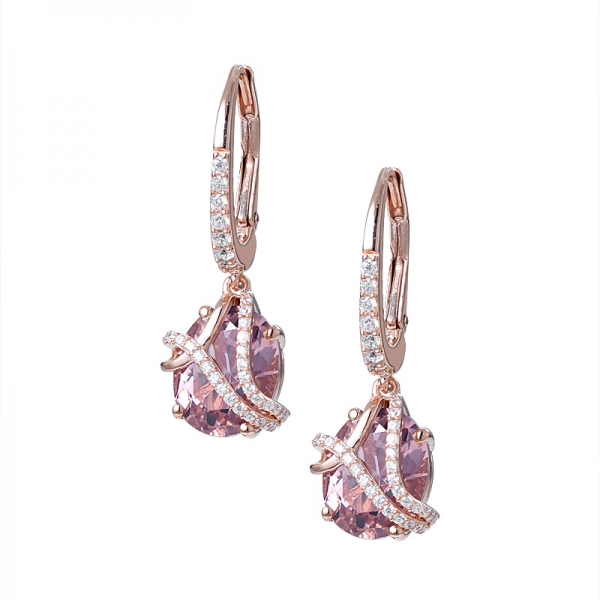 Oval Cutting simulate Morganite Pink Milgrain Diamond Wedding Earring 