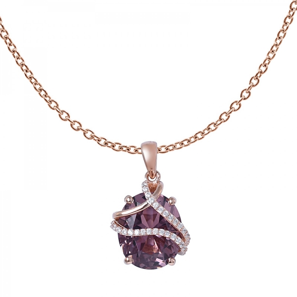 Oval Cutting simulate Morganite Pink Milgrain Diamond Wedding pendant 