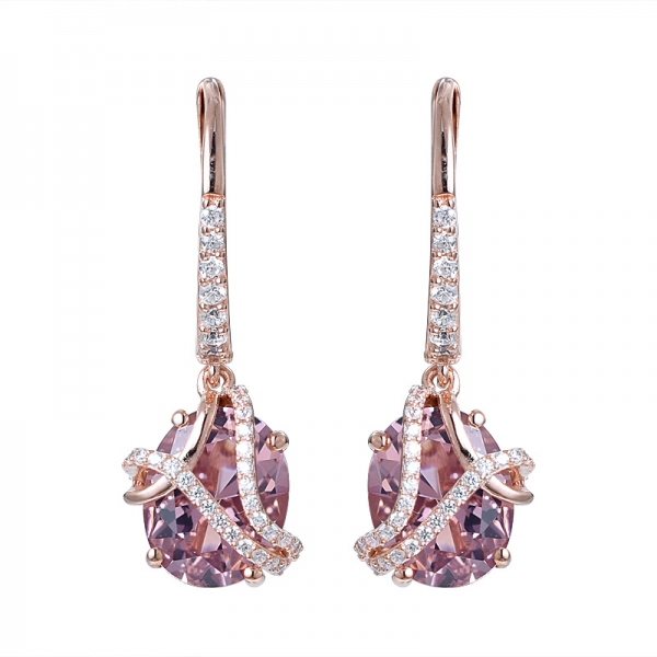 Oval Cutting simulate Morganite Pink Milgrain Diamond Wedding Earring 