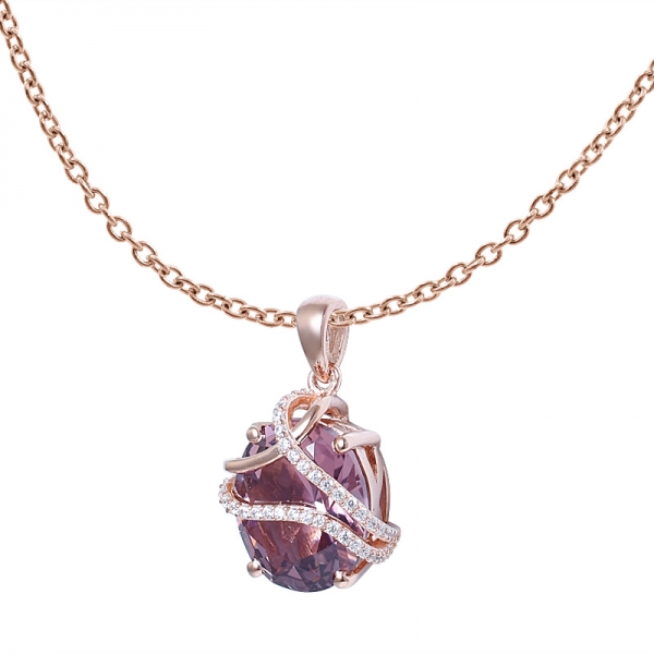 Oval Cutting simulate Morganite Pink Milgrain Diamond Wedding pendant 