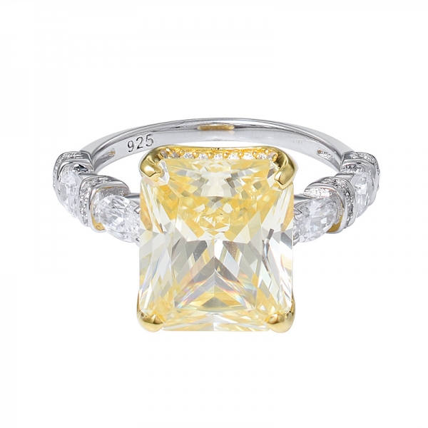 8Ct Princess Cut Yellow Diamond Simulant Rhodium Over Silver Ring 