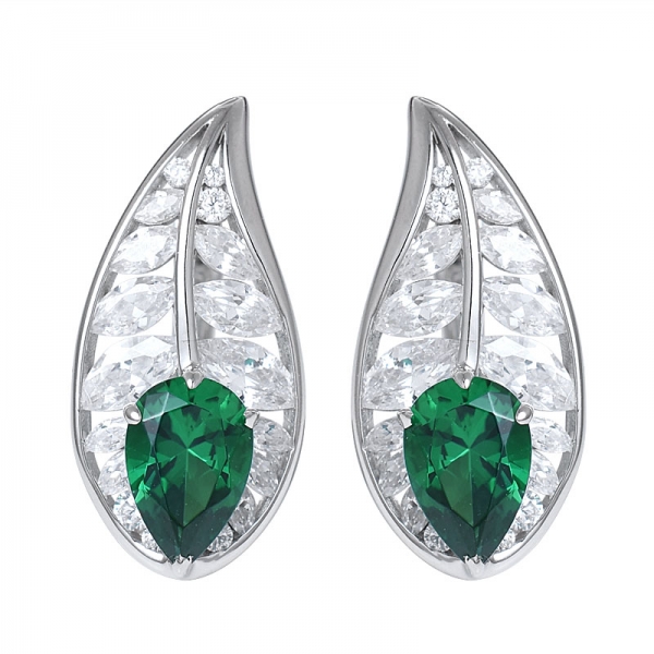 High quality lab created emerald stone 925 sterling silver stud earrings 