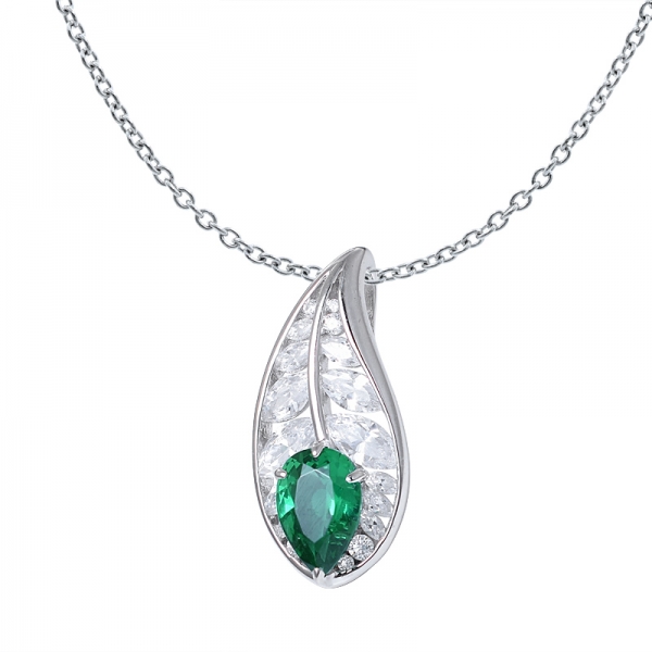 High quality lab created emerald stone 925 sterling silver pendant 