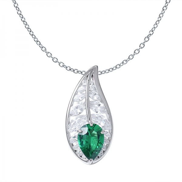 High quality lab created emerald stone 925 sterling silver pendant 