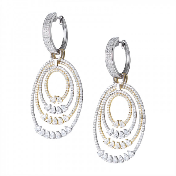 White Cubic Zirconia 2-tone Over Sterling Silver drop Earrings 