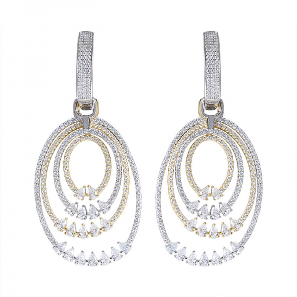 White Cubic Zirconia 2-tone Over Sterling Silver drop Earrings 