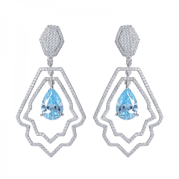 Created Blue aquamarine rhodium over silver dangle earrings 