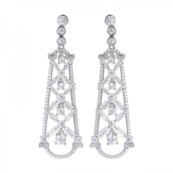 White Cubic Zirconia Rhodium Over Sterling Silver drop Earrings 