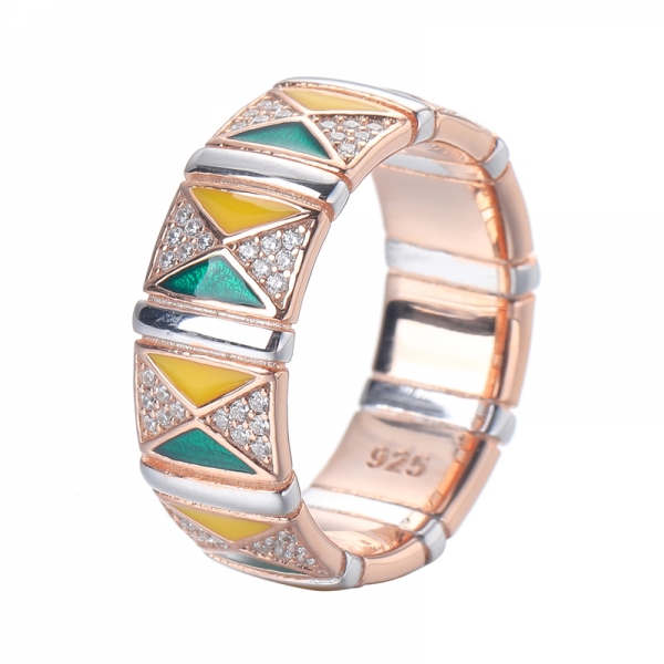 925 Classic Enamel With White CZ Rose Gold Over Sterling Silver Ring 