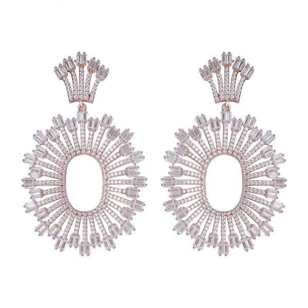 White Baguette Cubic Zirconia rose gold Over Sterling Silver stud Earrings 