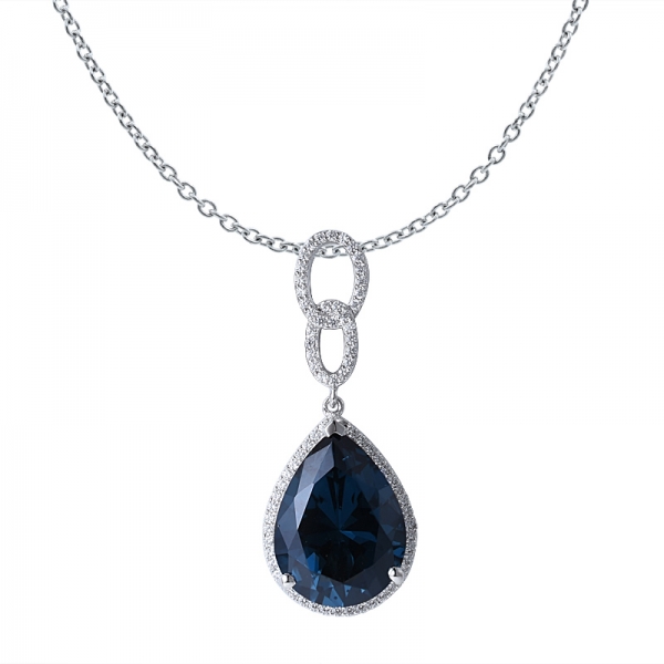 Jewelry 925 Silver Pear Shape London Blue Topaz Pendant 