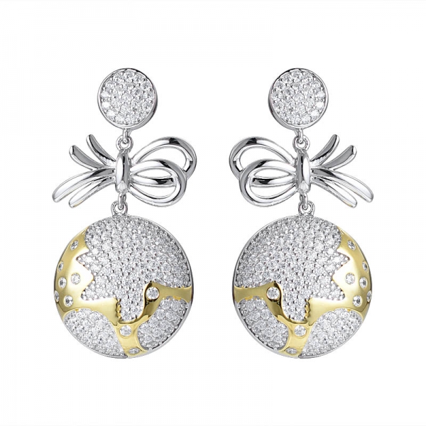 925 Sterling Silver 2 tone plating bowknot Earrings 