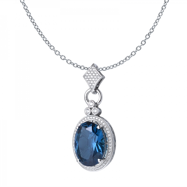 London blue topaz rhodium over 925 sterling silver pendant 