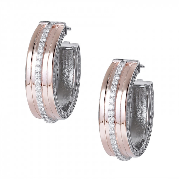 New Design Rose Gold Plated CZ 925 Sterling Silver Huggie Hoop Earrings 