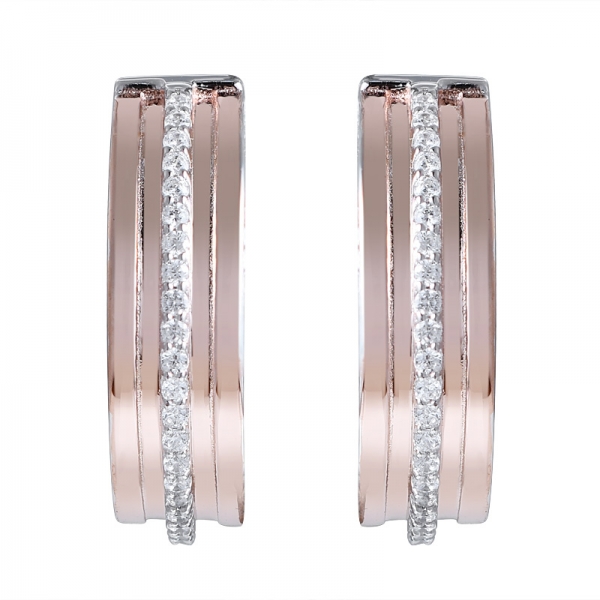 New Design Rose Gold Plated CZ 925 Sterling Silver Huggie Hoop Earrings 