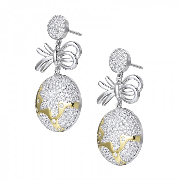 925 Sterling Silver 2 tone plating bowknot Earrings 