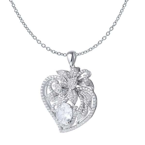 Heart shape cubic zirconia stone 18K white gold jewelry pendant 