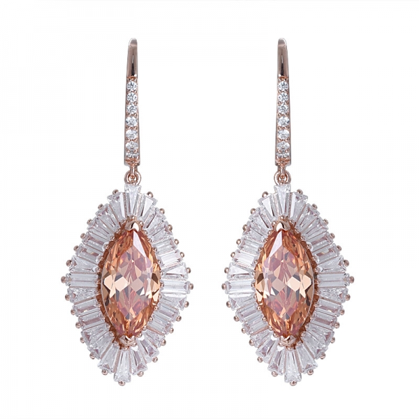 champagne diamond cz center design halo hoop earring set jewelry 
