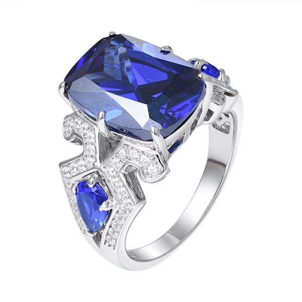 cushion Cut created Tanzanite cz rhodium over Anniversary Engagement Women Ring 