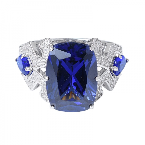 cushion Cut created Tanzanite cz rhodium over Anniversary Engagement Women Ring 