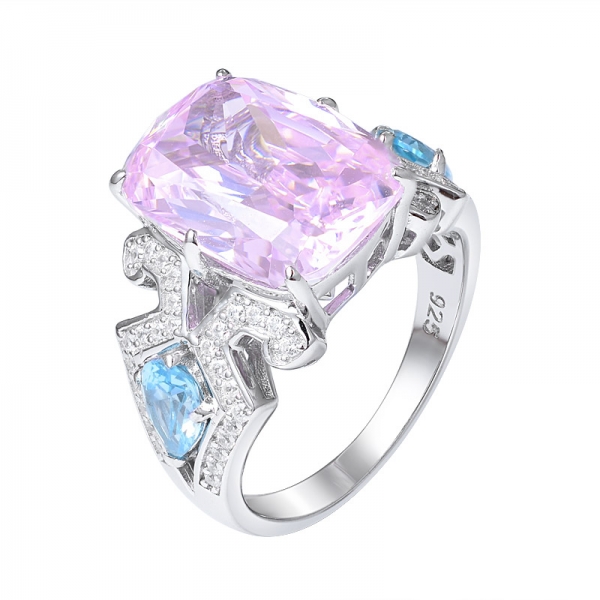 cushion Cut created Tanzanite cz rhodium over Anniversary Engagement Women Ring 