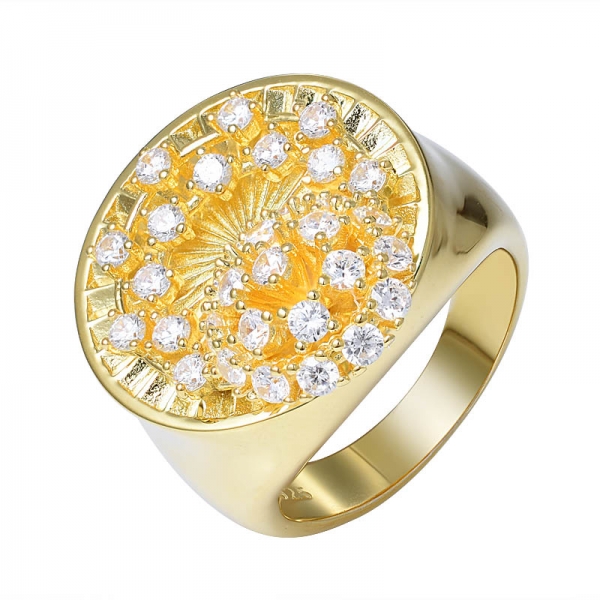 925 Sterling Silver Flower Bud design Ring with Yellow Gold Plated 