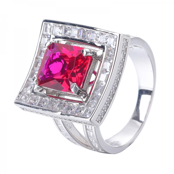 Emerald Cut Tanzanite CZ Center Rhodium Over Sterling Silver Ring 