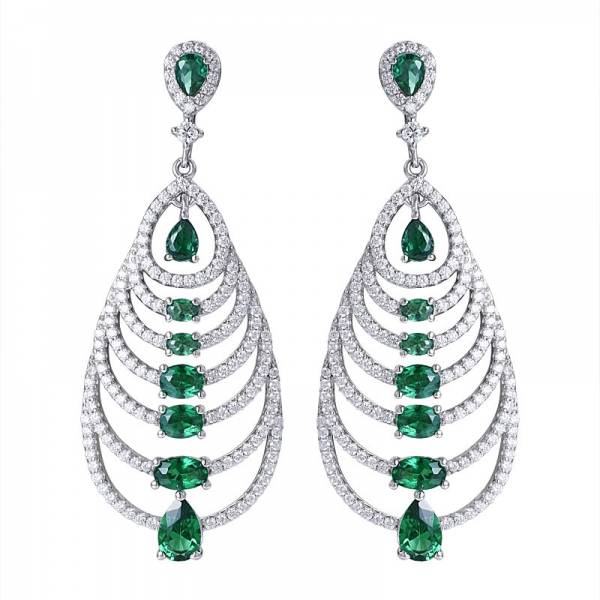 sterling silver created green emerald Elegant Dangle Jewelry Earrings 