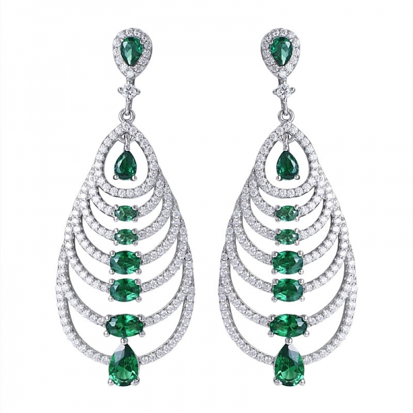 sterling silver created green emerald Elegant Dangle Jewelry Earrings 