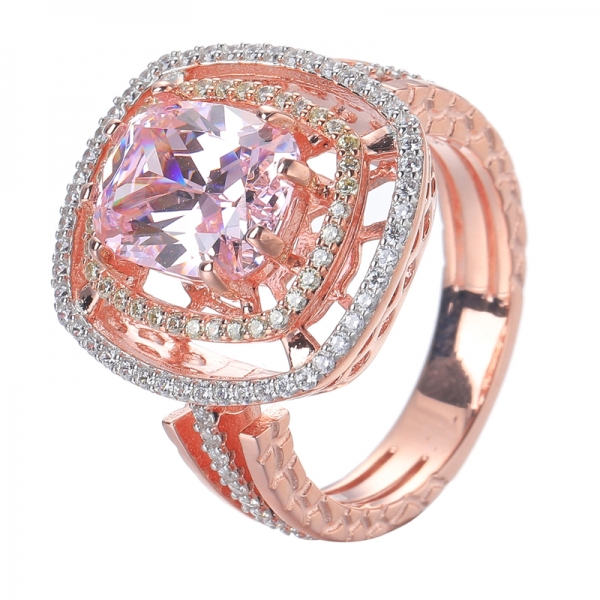 Fancy Diamond Pink CZ Center Rose Gold And Rhodium Over Sterling Silver Ring 