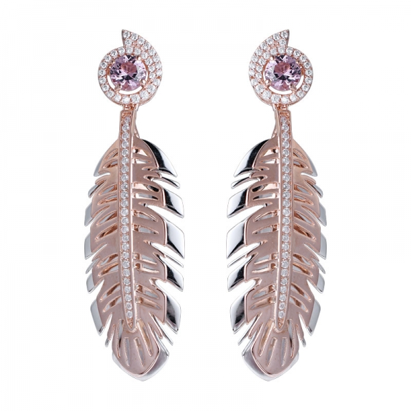 WHOLESALE rose GOLD 2 TONE PLATED Morganite LEAF DROP EARRING 