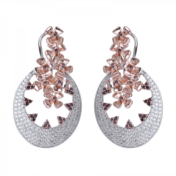 rose gold plated Zircon Crystal big Flower Statement Earring 