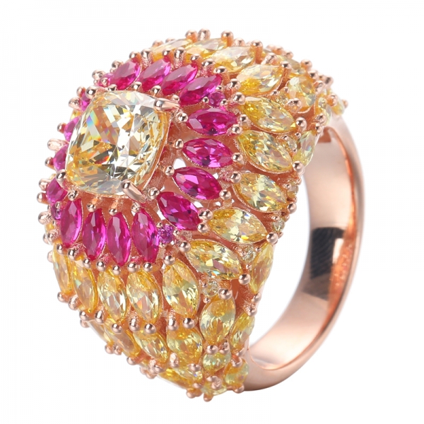 Cushion Canary With Marquise Lab Created Ruby And Yellow CZ Rose Gold Over Sterling Silver Ring 