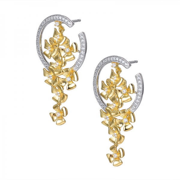 Zircon Crystal big Flower Statement Earring in 2 tone plating 