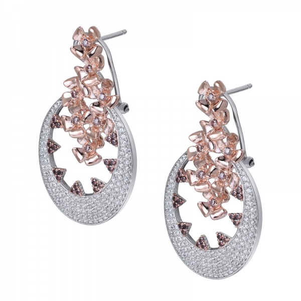 rose gold plated Zircon Crystal big Flower Statement Earring 