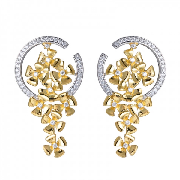 Zircon Crystal big Flower Statement Earring in 2 tone plating 