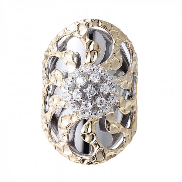 925 Sterling Silver 2 Tone cz Diamond Filigree Ring Size 