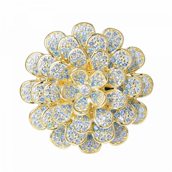 gradual change blue sapphire yellow gold over flower shape ring 