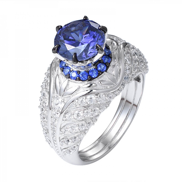 925 Sterling Silver 2.0ct round Blue tanzanite CZ Zircon Anniversary Engagement Ring 