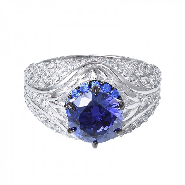 925 Sterling Silver 2.0ct round Blue tanzanite CZ Zircon Anniversary Engagement Ring 