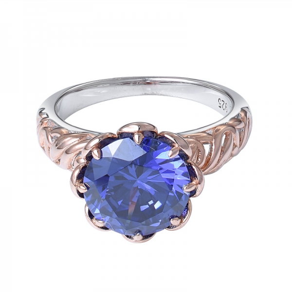 925 Sterling Silver 3.5ct Round Created Blue Tanzanite and White Diamond Engagement Ring 