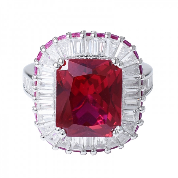 White Gold Created Ruby Princess Cut Halo Ring 8.00 Carats 