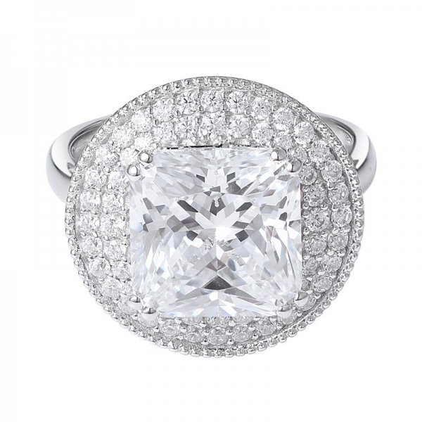925 Sterling Silver square princess cut cz stone Art Deco Style round shape Ring 