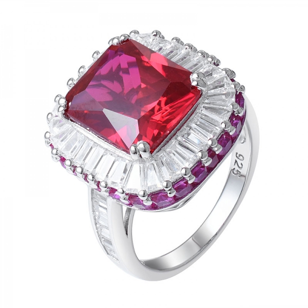 White Gold Created Ruby Princess Cut Halo Ring 8.00 Carats 