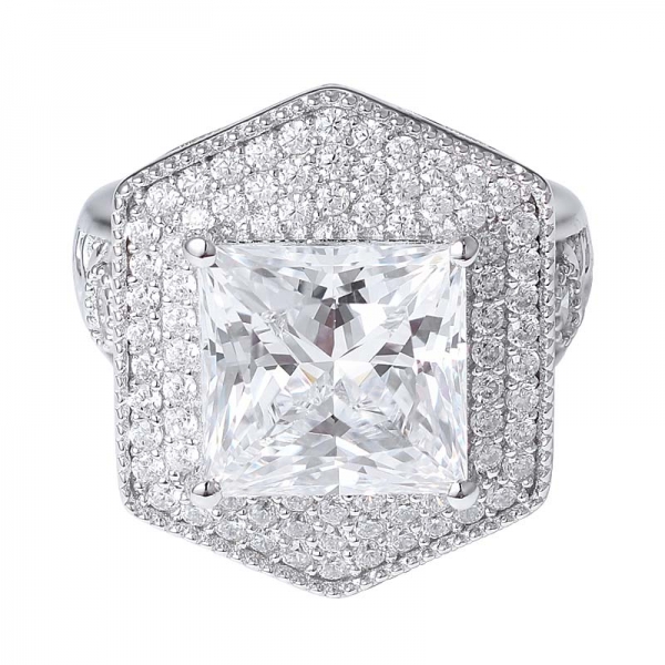 925 Sterling Silver square princess cut cz stone Art Deco Style Shield shape Ring 