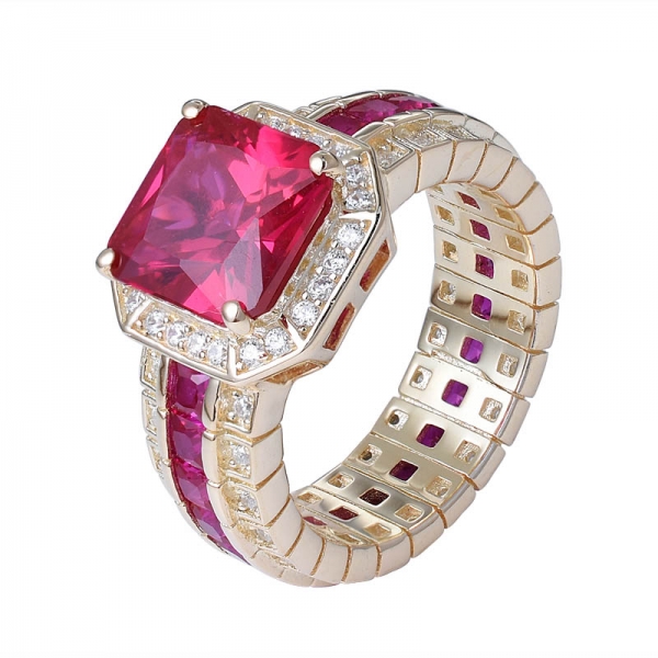 rainbow color sapphire gemstone square cutting eternity ring 