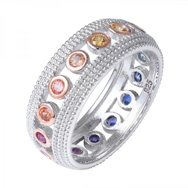 rainbow color sapphire gemstone round cutting eternity ring 