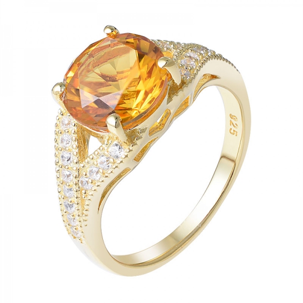 Round Cut 3.0ct Orange cz Gold Over Silver Ring 