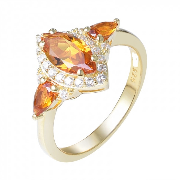 Orange And White Cubic Zirconia yellow gold Over Sterling Silver three stone Ring 